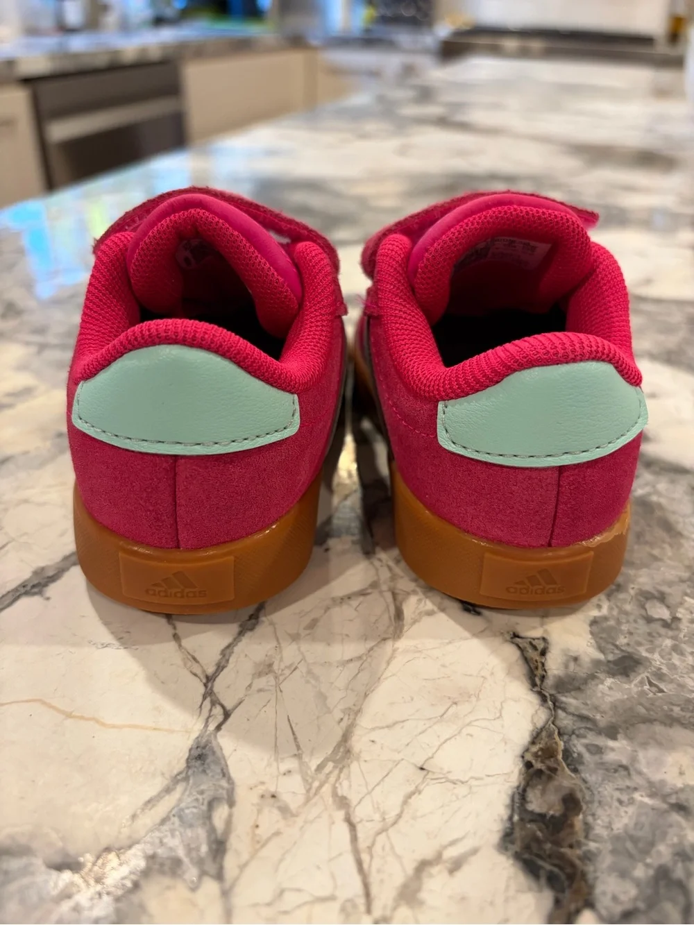 adidas Originals Kids Hot Pink Suede Sneakers with Blue Stripes